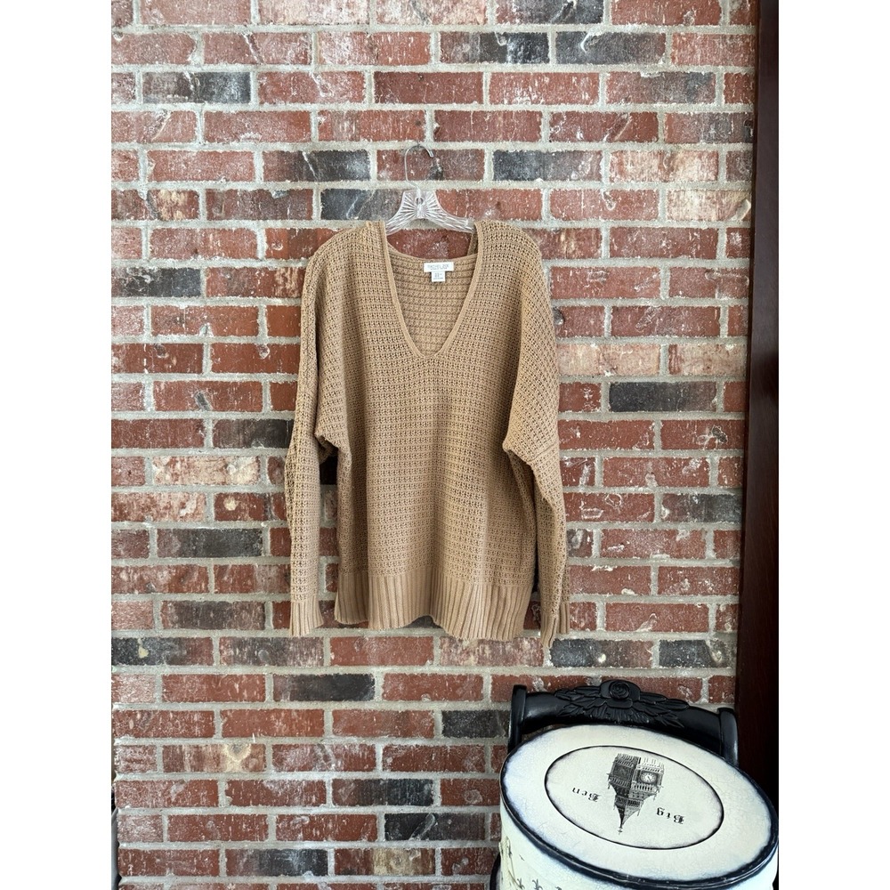 Rachel Zoe Womens XL Sweater Hoodie V-Neck Chunky Knit Carmel Brown Cozy